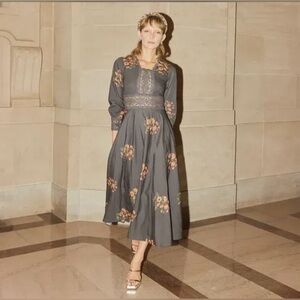 Molly Beaded Pieced Crochet Lace Dress - Faded Black Copper Floral Beading 6